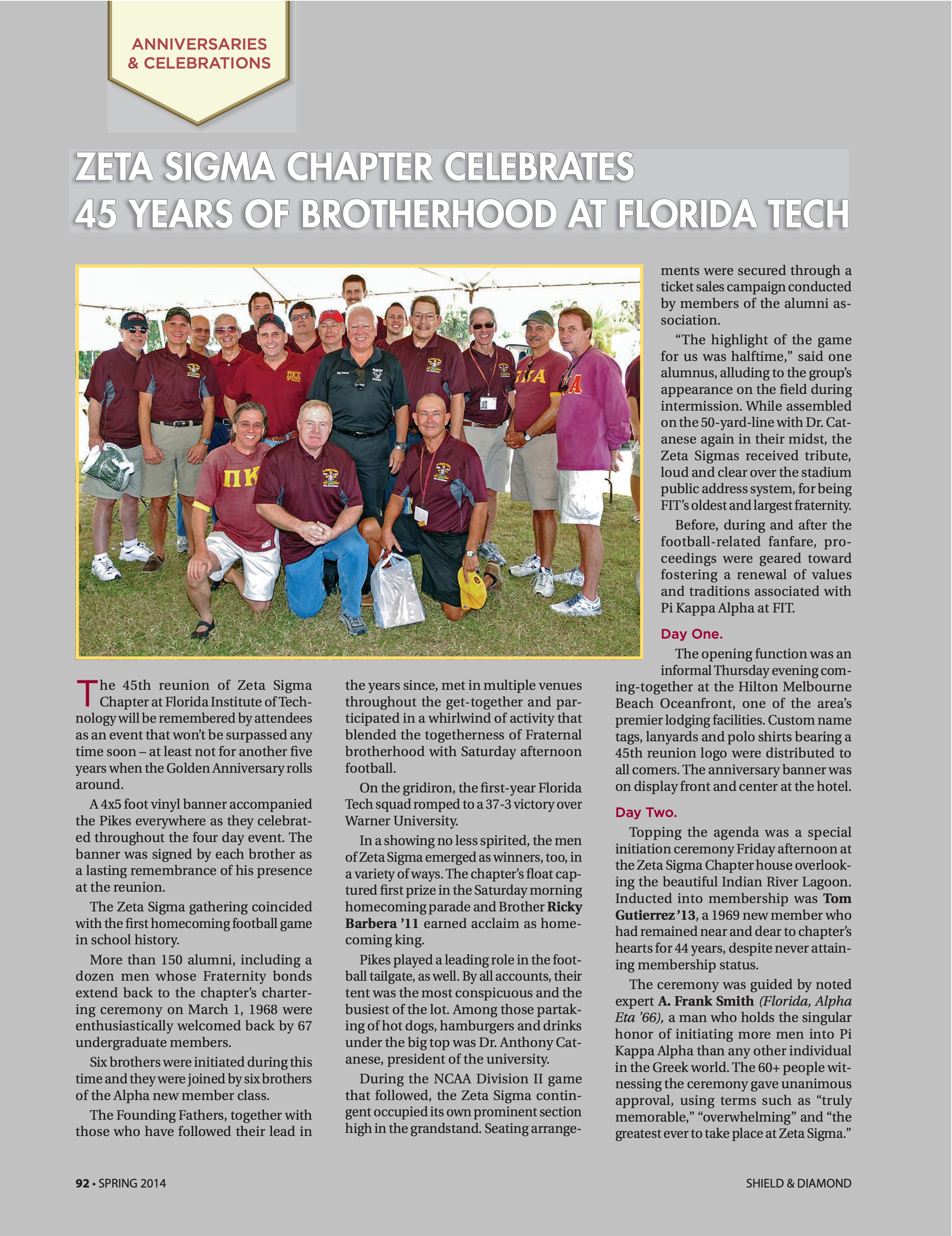 Anniversaries & Celebrations: Zeta Sigma Chapter Celebrates 45 Years of Brotherhood At Florida Tech, Spring 2014